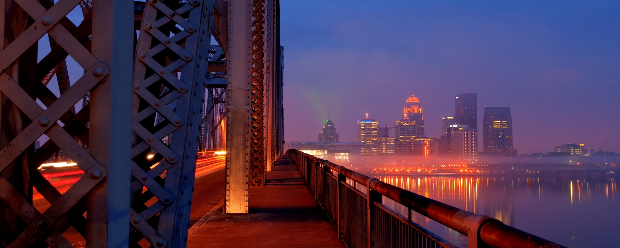 Louisville, Kentucky Skyline overlooking the Ohio River at sunrise